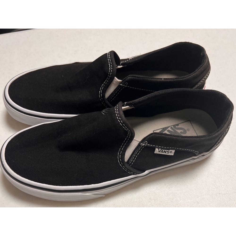 Vans Classic Slip-On Sneaker Women 8.5 Black White Canvas Sneakers Skater
